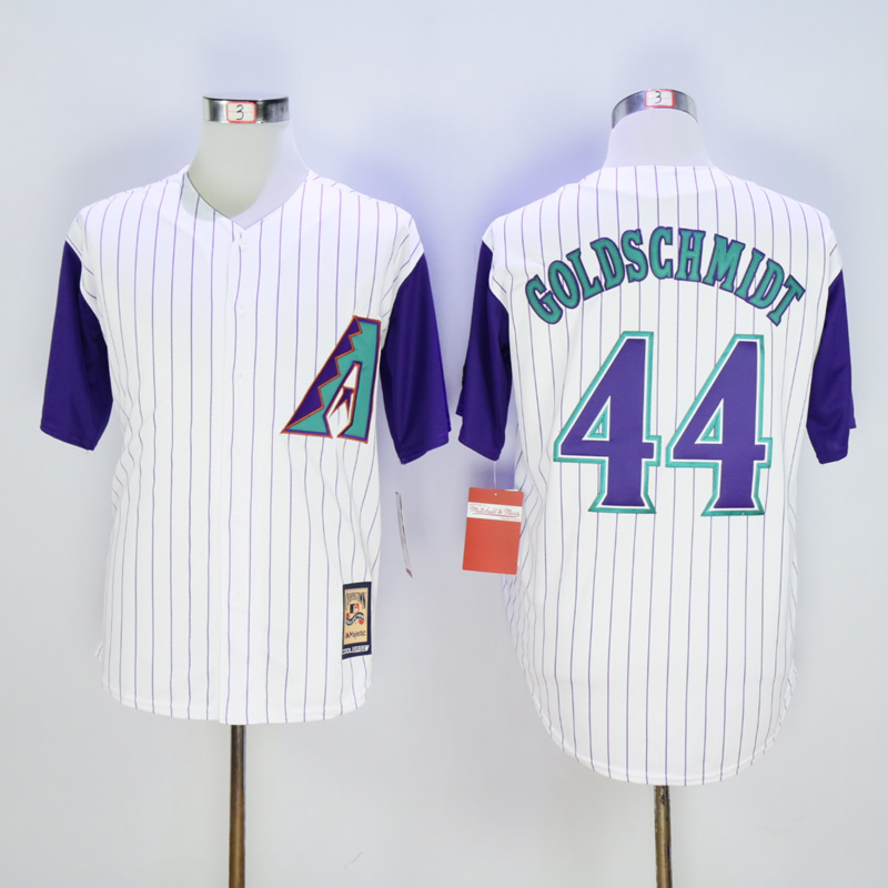 Men Arizona Diamondback 44 Goldschmidt White Stripe Throwback MLB Jerseys